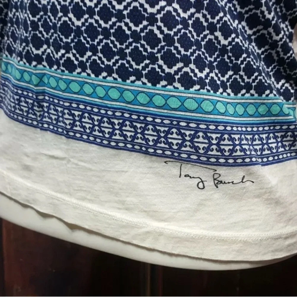 Tory Burch Patterned Blue and White Women's Top Size Small
